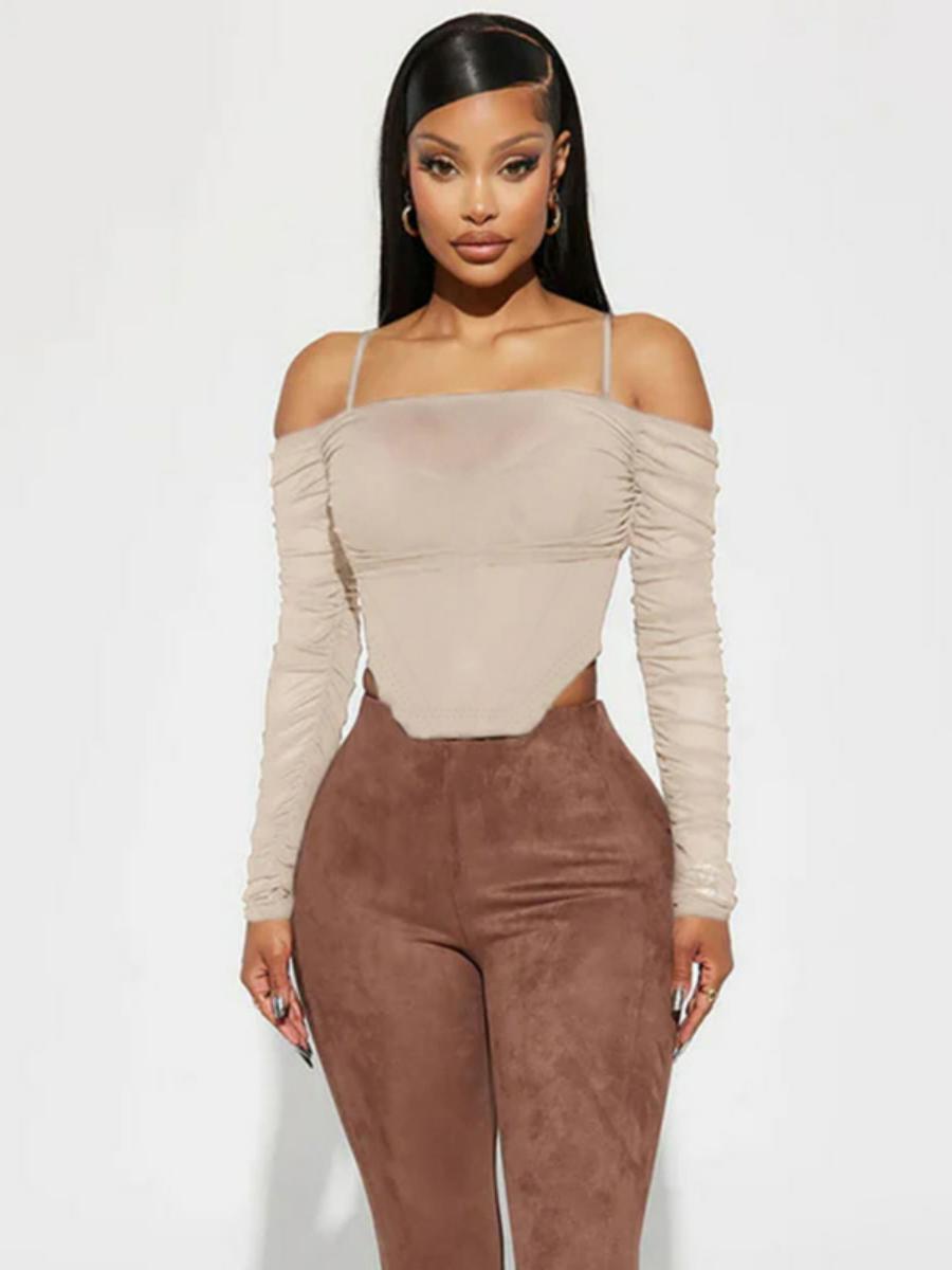 Women's Sexy Mesh See-Through Off-the-Shoulder Long Sleeve Irregular Waist-Cinching Fitted Top T-Shirt - Y2K Style Women's Sexy Mesh See-Through Off-the-Shoulder Long Sleeve Irregular Waist-Cinching Fitted Top T-Shirt - Y2K Style