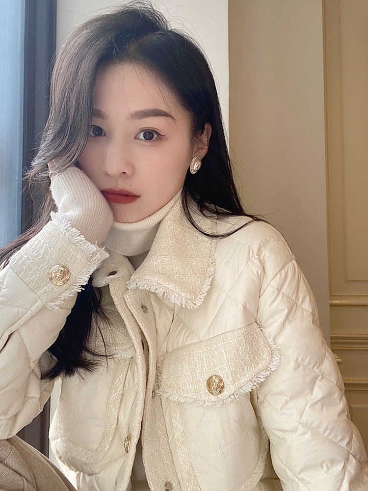 Women's Short Down Jacket with Small Check Pattern, Warm Cotton Coat for Winter, High-End Niche Style, Chic Outerwear Women's Short Down Jacket with Small Check Pattern, Warm Cotton Coat for Winter, High-End Niche Style, Chic Outerwear