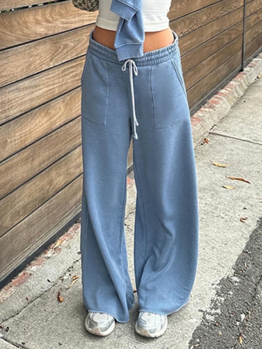Women's Solid Color Loose Sweatpants - Casual Streetwear with Elastic Waist, Drawstring, and Straight Leg for Autumn Winter Women's Solid Color Loose Sweatpants - Casual Streetwear with Elastic Waist, Drawstring, and Straight Leg for Autumn Winter