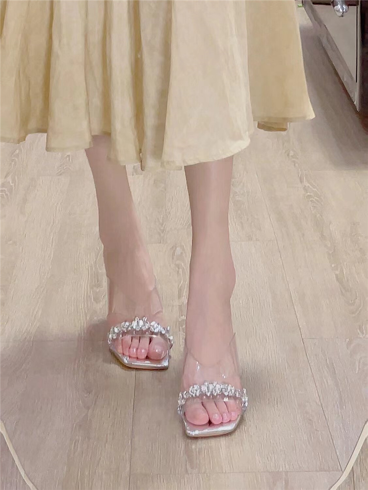 Women's Summer 2025 Square Toe Crystal Chunky Heel Transparent Strap High Heels - Sexy Cool Slippers for Effortless Style Women's Summer 2025 Square Toe Crystal Chunky Heel Transparent Strap High Heels - Sexy Cool Slippers for Effortless Style