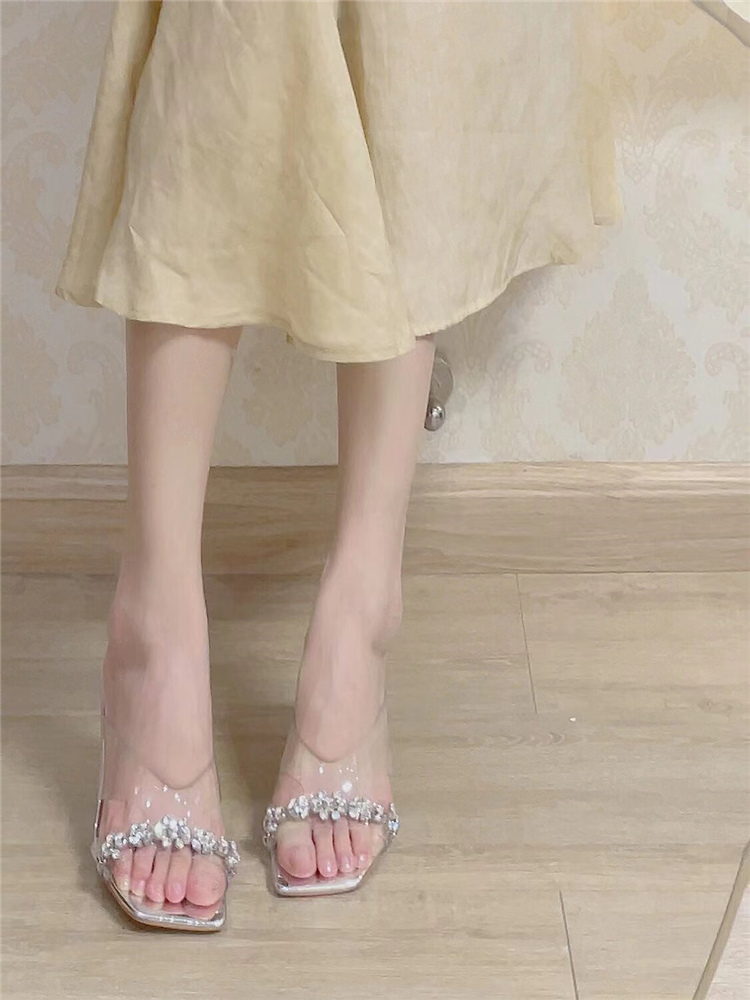 Women's Summer 2025 Square Toe Crystal Chunky Heel Transparent Strap High Heels - Sexy Cool Slippers for Effortless Style Women's Summer 2025 Square Toe Crystal Chunky Heel Transparent Strap High Heels - Sexy Cool Slippers for Effortless Style