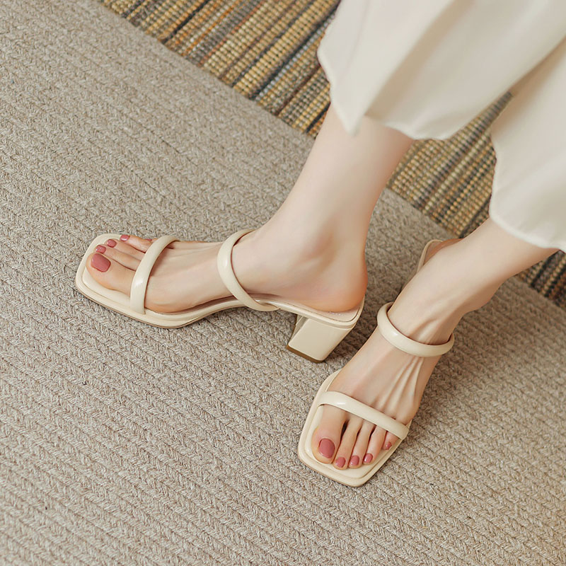 Women's Summer Chunky Heel French Minimalist Half-Drag Sandals - Low-Heeled Outdoor Footwear for Petite Style 2025 Women's Summer Chunky Heel French Minimalist Half-Drag Sandals - Low-Heeled Outdoor Footwear for Petite Style 2025