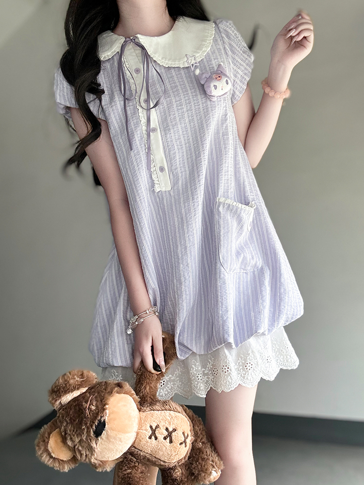 Women's Summer JK Uniform Dress with Doll Collar and Sweet Plaid Skirt - Pudding Bear Style, Age-Reducing, Vintage College Fashion