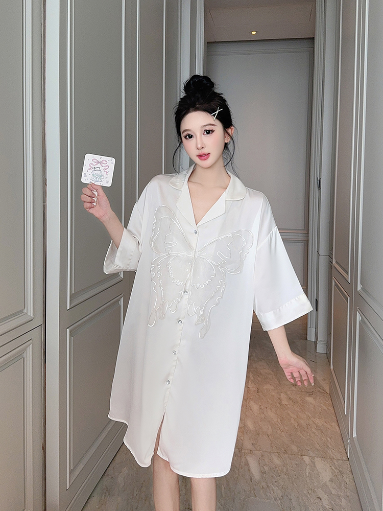 Women's Summer Thin Ice Silk Short Sleeve Nightgown, Lightweight Pajamas for Spring and Autumn, Cool Home Wear, Relaxed Fit Women's Summer Thin Ice Silk Short Sleeve Nightgown, Lightweight Pajamas for Spring and Autumn, Cool Home Wear, Relaxed Fit