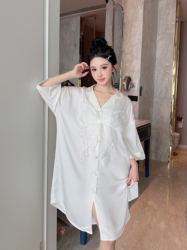Women's Summer Thin Ice Silk Short Sleeve Nightgown, Lightweight Pajamas for Spring and Autumn, Cool Home Wear, Relaxed Fit Women's Summer Thin Ice Silk Short Sleeve Nightgown, Lightweight Pajamas for Spring and Autumn, Cool Home Wear, Relaxed Fit