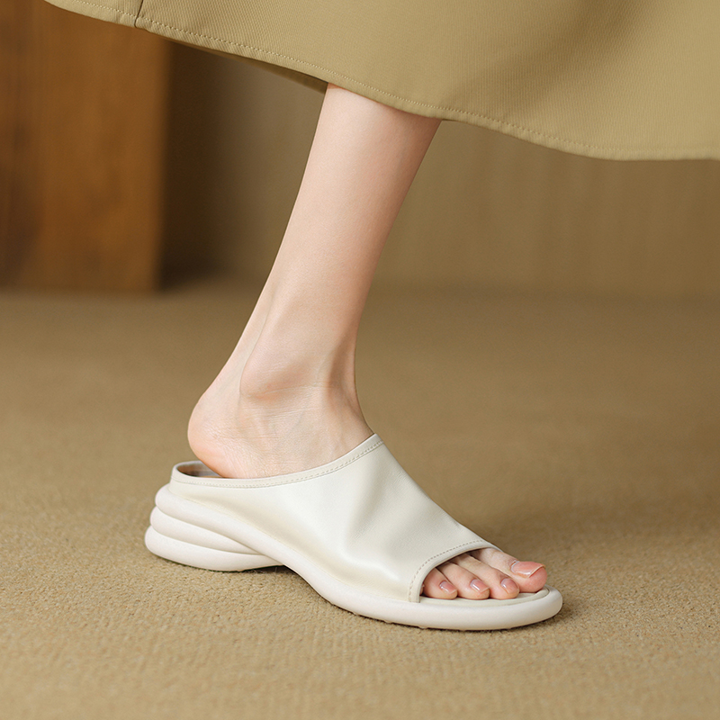 Women's Super Soft Sheepskin Open-Toe Chunky Heel Slide-On Sandals - Casual Summer 2025 Slippers