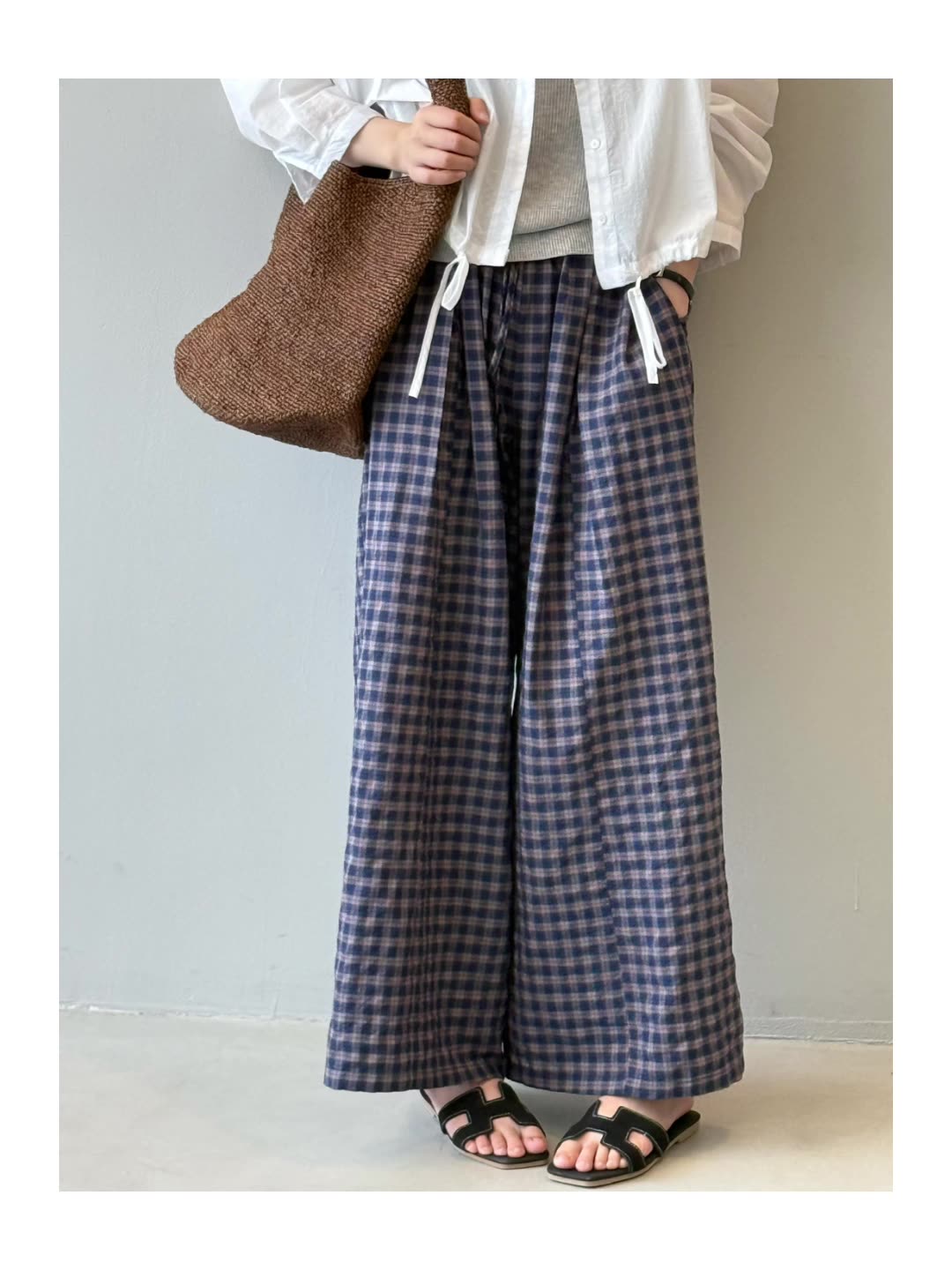 Women's Vintage Plaid Wide-Leg Pants - High-Waisted Casual Summer 2025, Loose Fit, Slimming Straight-Leg Design