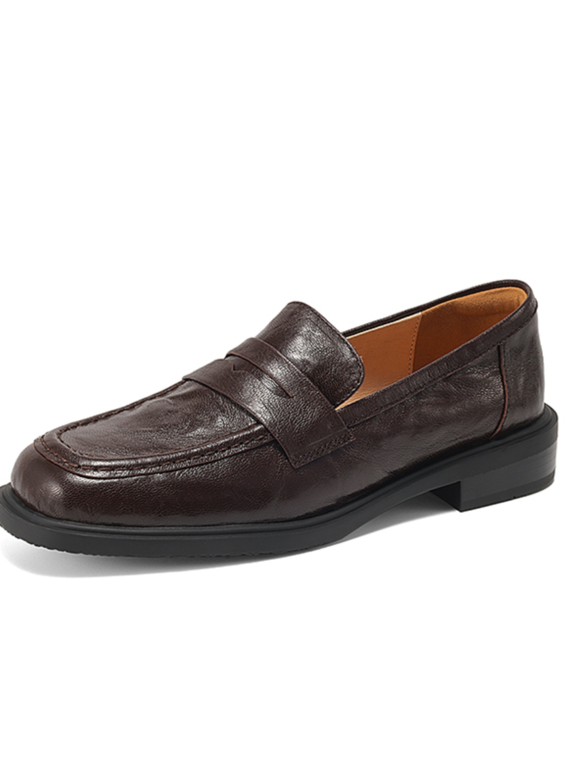 Women's Vintage Round-Toe Chunky-Heeled Loafers, Soft-Soled British Style Slip-On Flats, Retro Lambskin Mid-Heel, Size 41 Women's Vintage Round-Toe Chunky-Heeled Loafers, Soft-Soled British Style Slip-On Flats, Retro Lambskin Mid-Heel, Size 41