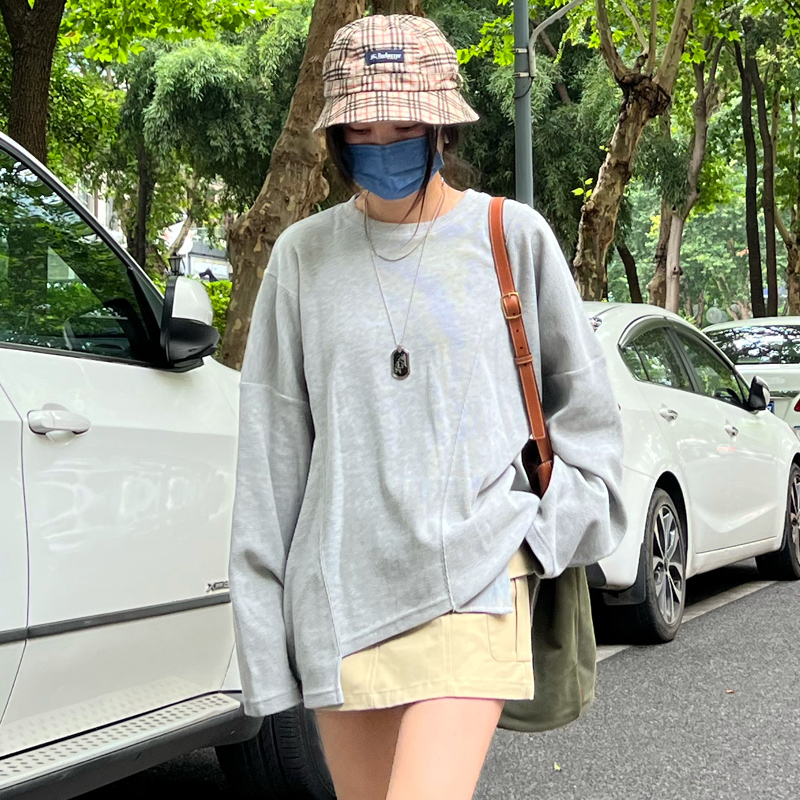 Women's Waffle Long Sleeve Sun Protection T-Shirt - Casual Loose Gray Top for Autumn 2025, Perfect for Everyday Wear