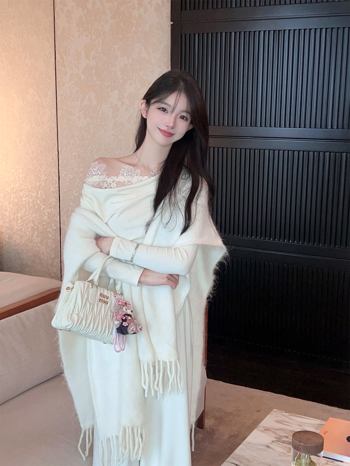 Women's White Alpaca Wool Knitted Cardigan Coat - Cozy Autumn Winter Shawl for Layering, Chic Fashion Outerwear