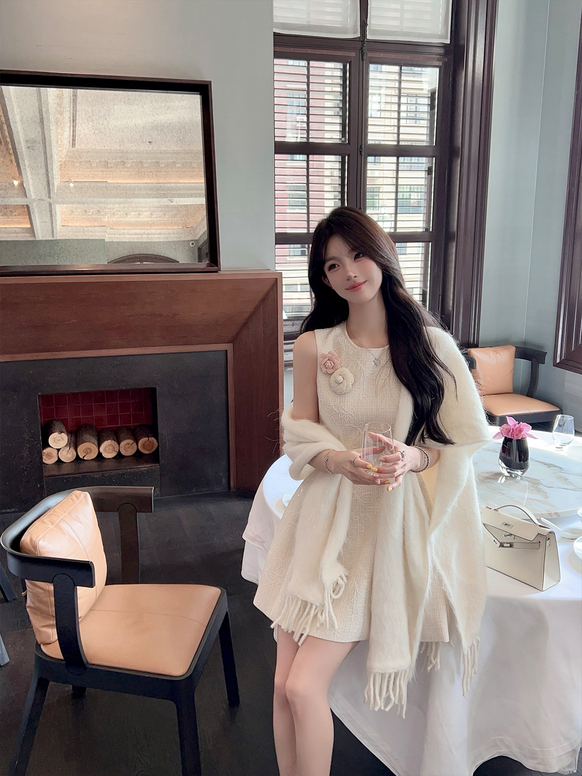 Women's White Alpaca Wool Knitted Cardigan Coat - Cozy Autumn Winter Shawl for Layering, Chic Fashion Outerwear Women's White Alpaca Wool Knitted Cardigan Coat - Cozy Autumn Winter Shawl for Layering, Chic Fashion Outerwear