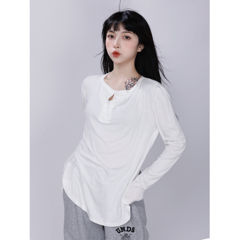 Women's White Modal Long Sleeve Cover-Up T-Shirt - Loose Fit Solid Color for Jazz Dance, Y2K Style