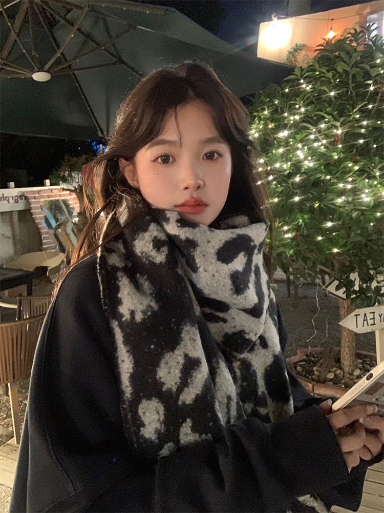 Women's Winter Korean Style Thick Warm Polka Dot Leopard Print Shawl Scarf - Versatile Fashion Accessory for Cold Weather Women's Winter Korean Style Thick Warm Polka Dot Leopard Print Shawl Scarf - Versatile Fashion Accessory for Cold Weather