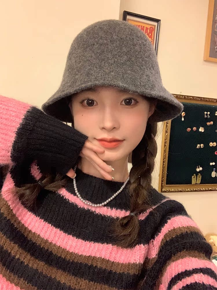 Women's Wool Fisherman Hat - Oversized Bucket Hat for Autumn & Winter, Face-Covering Design, Flattering Large Head Circumference Women's Wool Fisherman Hat - Oversized Bucket Hat for Autumn & Winter, Face-Covering Design, Flattering Large Head Circumference