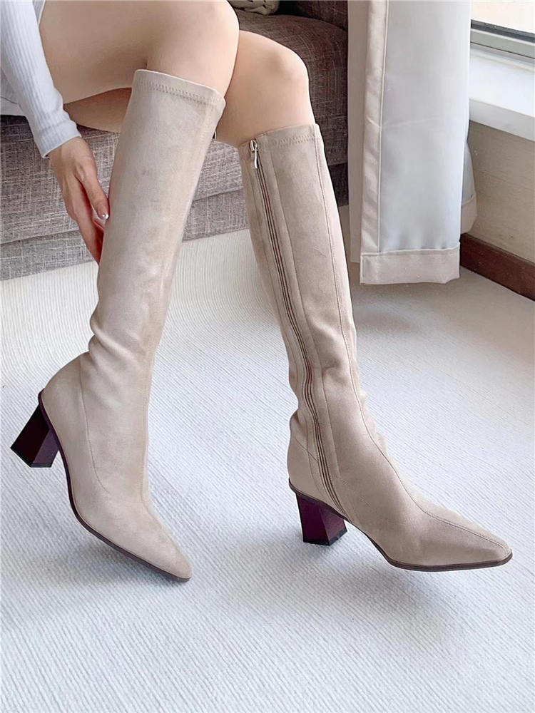Wood Grain Over-the-Knee High-Heeled Boots for Women - Pointed Toe Chunky Heel Suede - Autumn Winter 2025 Fashion Wood Grain Over-the-Knee High-Heeled Boots for Women - Pointed Toe Chunky Heel Suede - Autumn Winter 2025 Fashion
