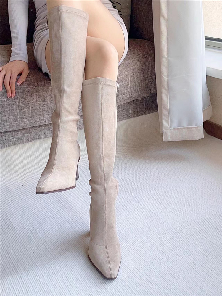 Wood Grain Over-the-Knee High-Heeled Boots for Women - Pointed Toe Chunky Heel Suede - Autumn Winter 2025 Fashion Wood Grain Over-the-Knee High-Heeled Boots for Women - Pointed Toe Chunky Heel Suede - Autumn Winter 2025 Fashion