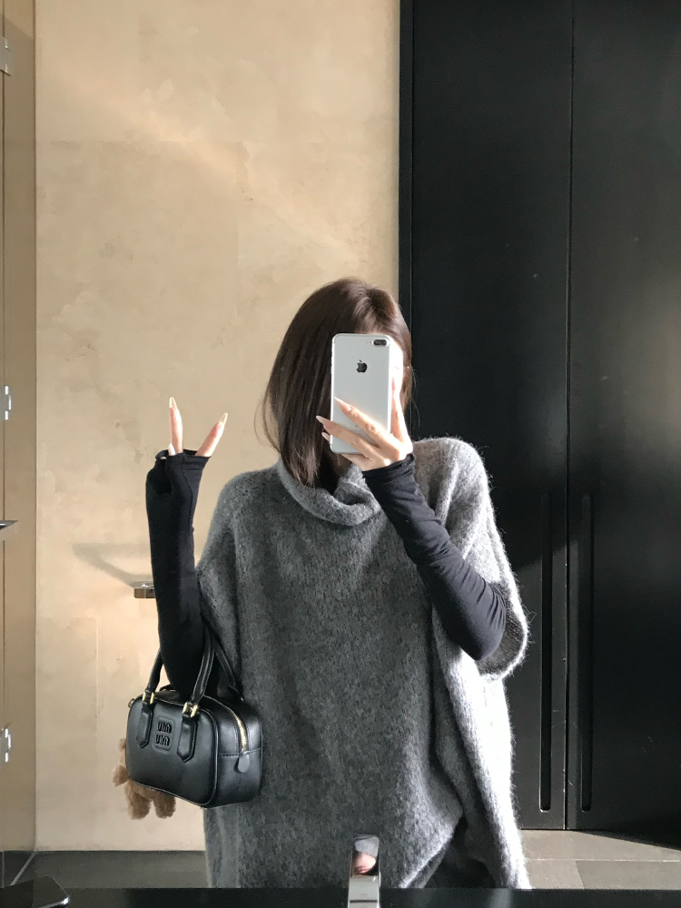 Wool Cape Vest High Neck Knitted Sweater and Shorts Set - Winter Slim Fit Fashion for Cozy Layering Wool Cape Vest High Neck Knitted Sweater and Shorts Set - Winter Slim Fit Fashion for Cozy Layering