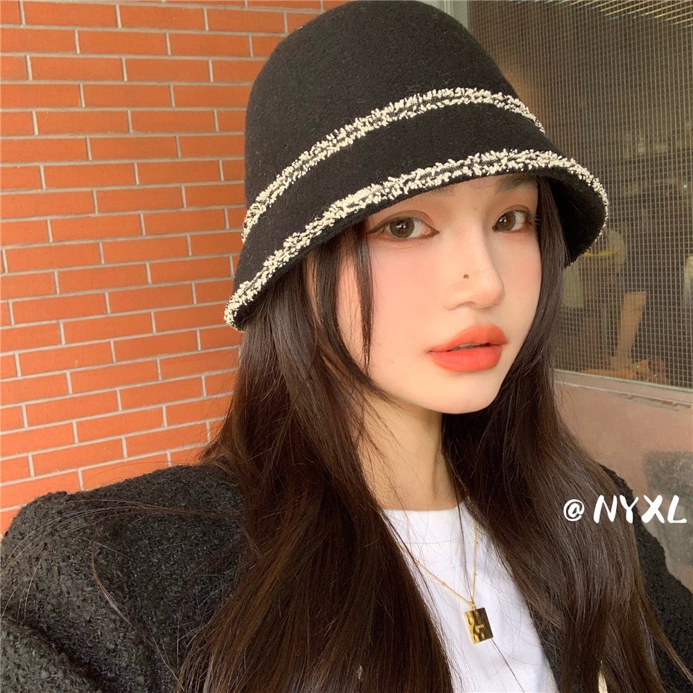 Wool Knitted Bucket Hat for Women - Minimalist Fisherman Style, Versatile Autumn/Winter Fashion Accessory, Small Fragrant Wind Design