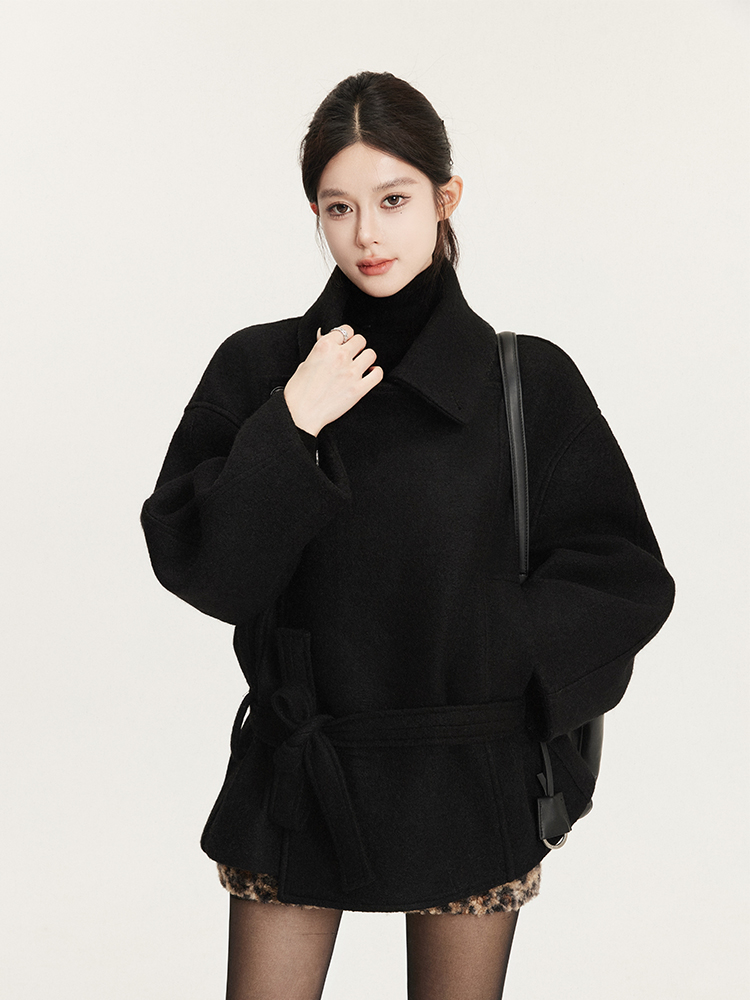 Wool Stand Collar Short Double-Breasted Overcoat for Women - Classic Vintage Style, Chic Outerwear, Perfect for Fall and Winter