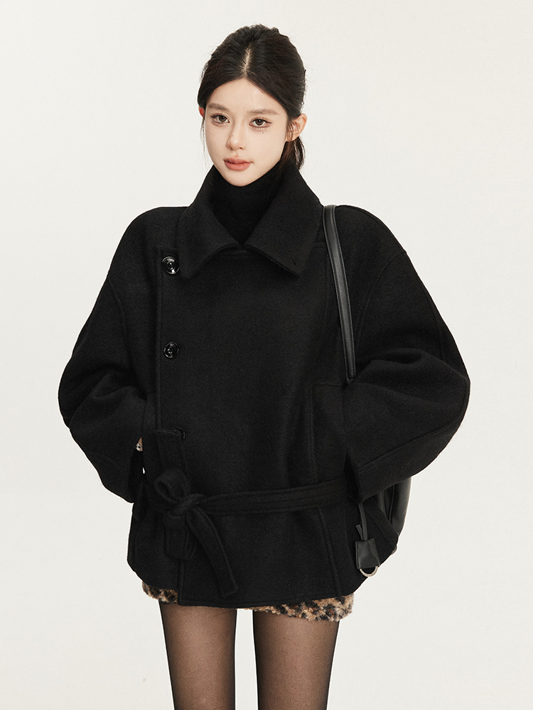 Wool Stand Collar Short Double-Breasted Overcoat for Women - Classic Vintage Style, Chic Outerwear, Perfect for Fall and Winter Wool Stand Collar Short Double-Breasted Overcoat for Women - Classic Vintage Style, Chic Outerwear, Perfect for Fall and Winter