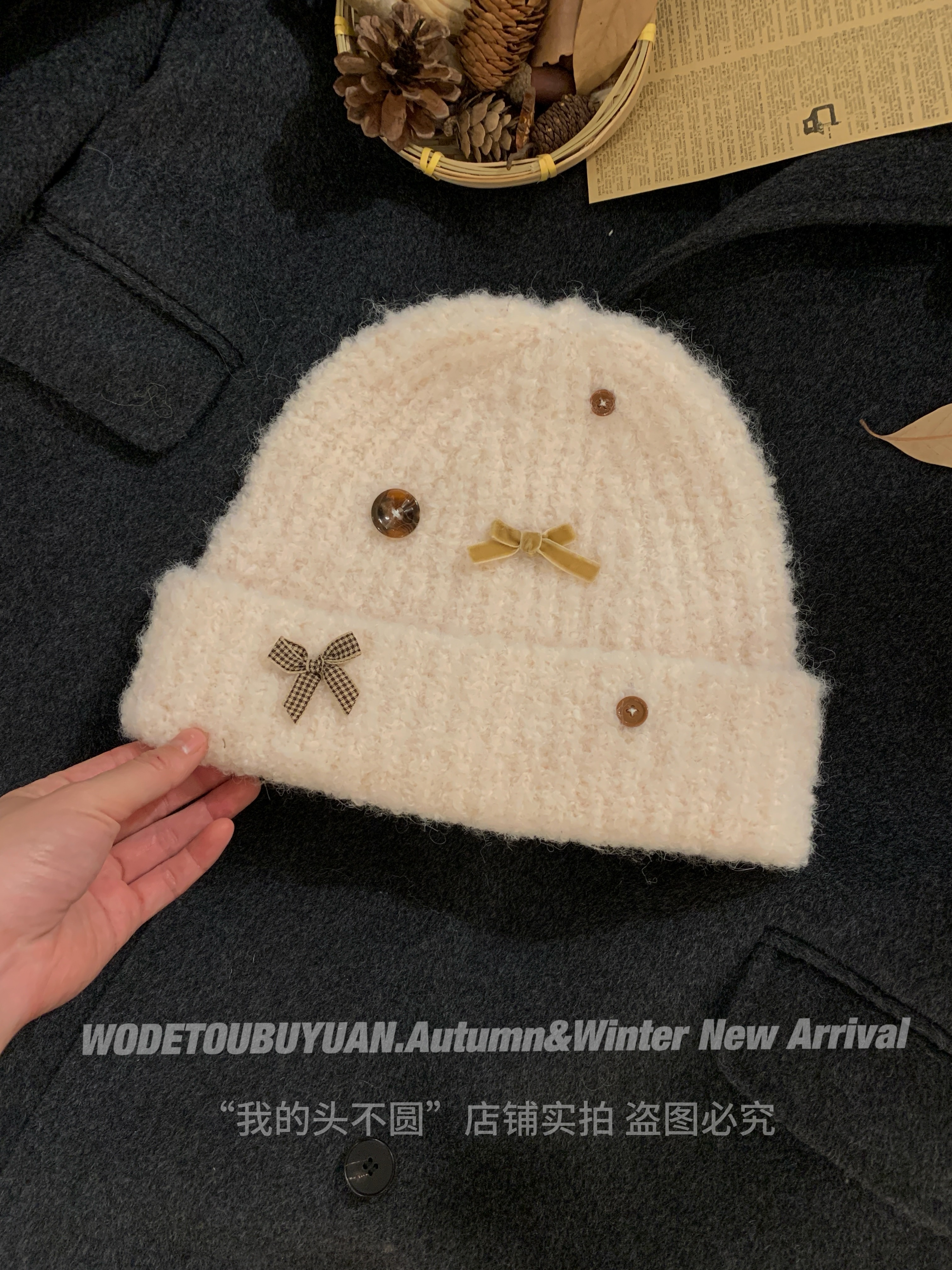 Woolen Bowknot Hat for Women - Knitted Autumn Winter Hat for Warmth & Ear Protection - Cozy Cold Weather Accessory Woolen Bowknot Hat for Women - Knitted Autumn Winter Hat for Warmth & Ear Protection - Cozy Cold Weather Accessory