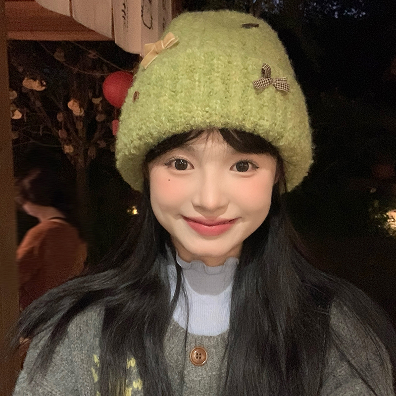 Woolen Bowknot Hat for Women - Knitted Autumn Winter Hat for Warmth & Ear Protection - Cozy Cold Weather Accessory Woolen Bowknot Hat for Women - Knitted Autumn Winter Hat for Warmth & Ear Protection - Cozy Cold Weather Accessory