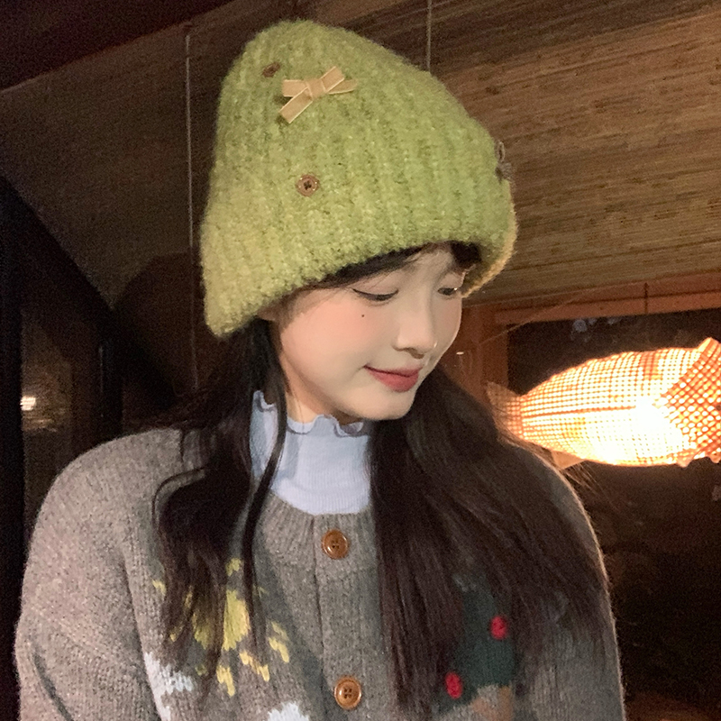 Woolen Bowknot Hat for Women - Knitted Autumn Winter Hat for Warmth & Ear Protection - Cozy Cold Weather Accessory Woolen Bowknot Hat for Women - Knitted Autumn Winter Hat for Warmth & Ear Protection - Cozy Cold Weather Accessory