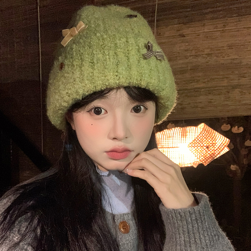 Woolen Bowknot Hat for Women - Knitted Autumn Winter Hat for Warmth & Ear Protection - Cozy Cold Weather Accessory Woolen Bowknot Hat for Women - Knitted Autumn Winter Hat for Warmth & Ear Protection - Cozy Cold Weather Accessory