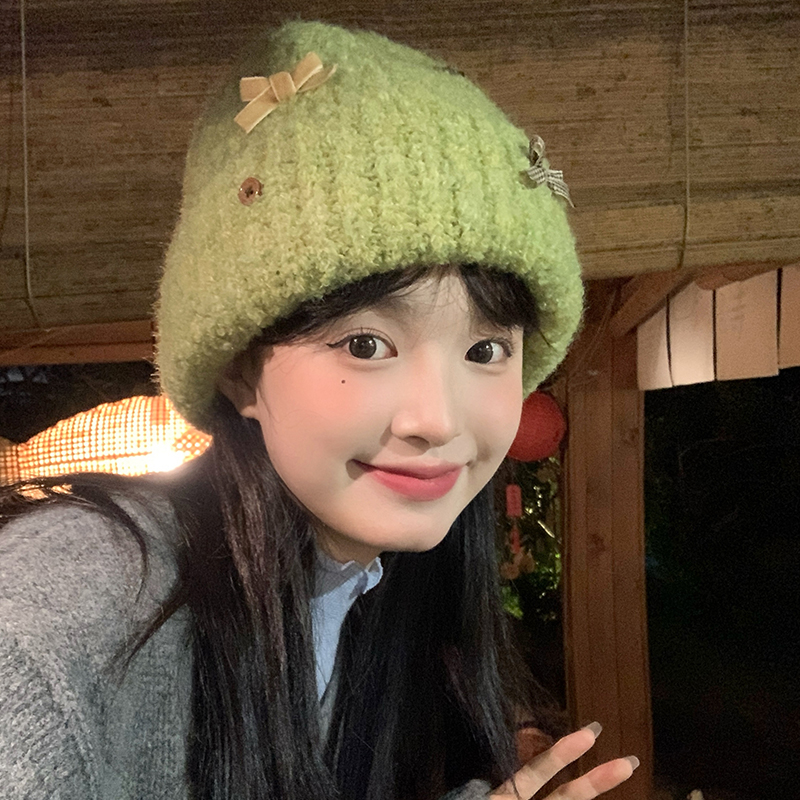 Woolen Bowknot Hat for Women - Knitted Autumn Winter Hat for Warmth & Ear Protection - Cozy Cold Weather Accessory Woolen Bowknot Hat for Women - Knitted Autumn Winter Hat for Warmth & Ear Protection - Cozy Cold Weather Accessory