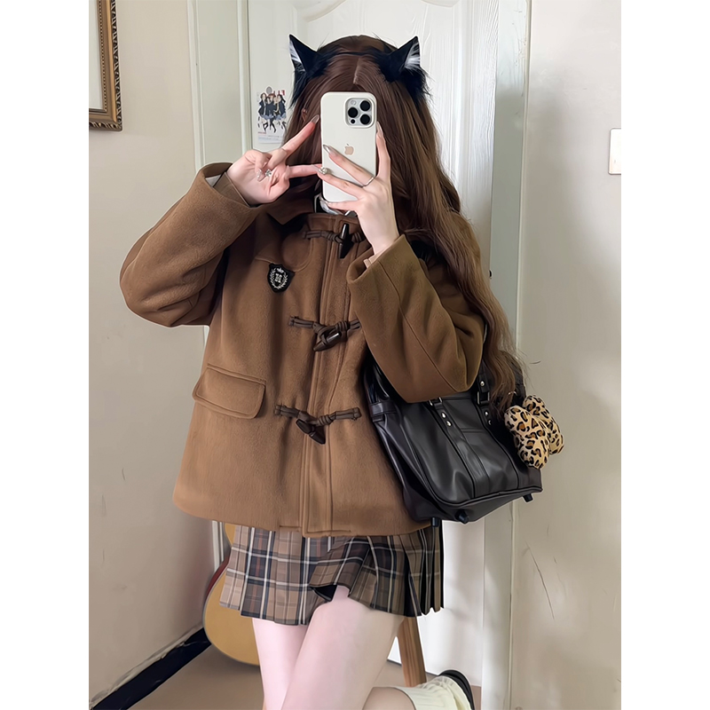 Woolen College Style Hooded Toggle Coat for Women - Casual Loose Fit Pudding Bear JK Uniform Inspired Winter Outerwear