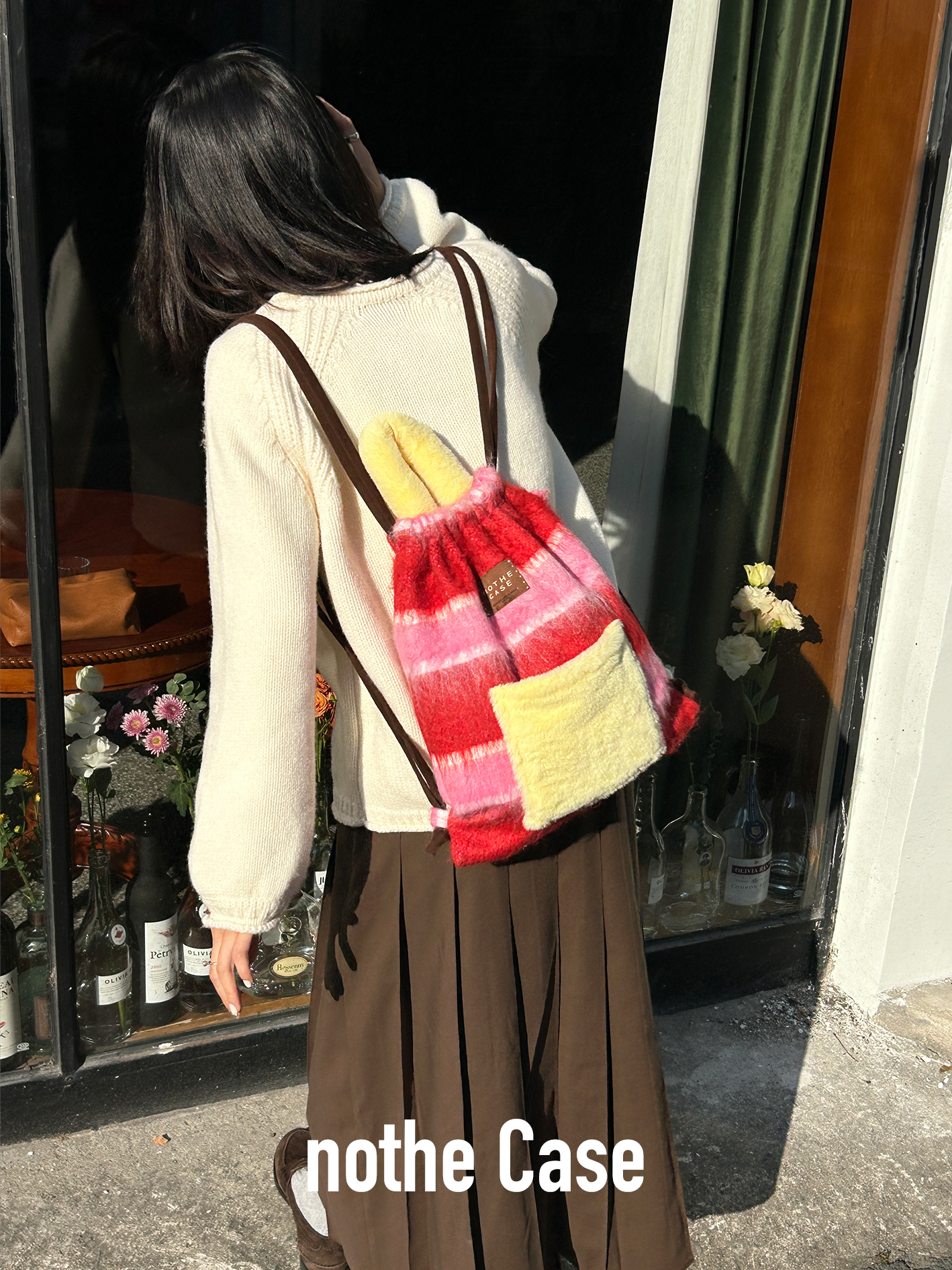 Woolen Striped Texture Double Shoulder Backpack for Women - Autumn Winter Niche Book Bag, Trendy and Stylish