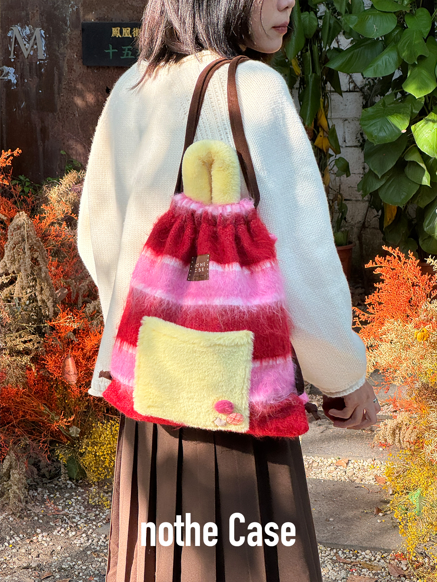 Woolen Striped Texture Double Shoulder Backpack for Women - Autumn Winter Niche Book Bag, Trendy and Stylish Woolen Striped Texture Double Shoulder Backpack for Women - Autumn Winter Niche Book Bag, Trendy and Stylish