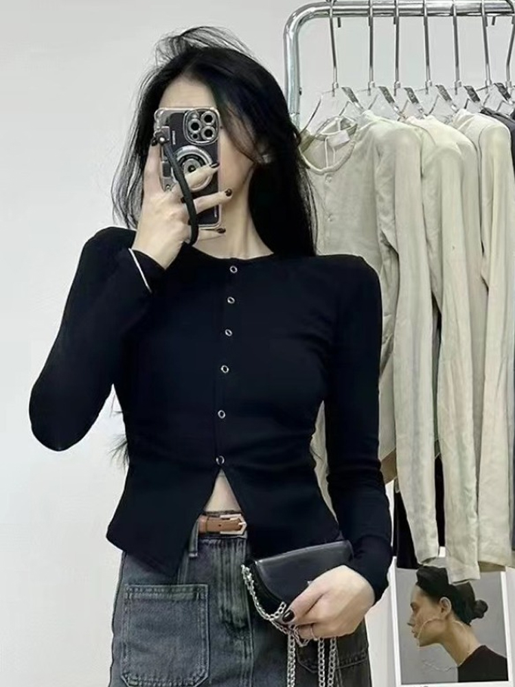 Wrinkled Split Long Sleeve T-Shirt for Women - Slim Fit Flattering Irregular Chic Top - Trendy Fashion Essential Wrinkled Split Long Sleeve T-Shirt for Women - Slim Fit Flattering Irregular Chic Top - Trendy Fashion Essential