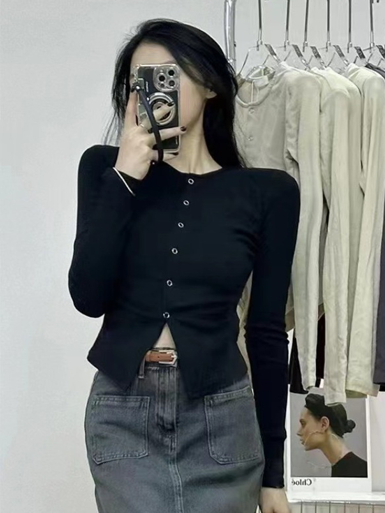 Wrinkled Split Long Sleeve T-Shirt for Women - Slim Fit Flattering Irregular Chic Top - Trendy Fashion Essential Wrinkled Split Long Sleeve T-Shirt for Women - Slim Fit Flattering Irregular Chic Top - Trendy Fashion Essential