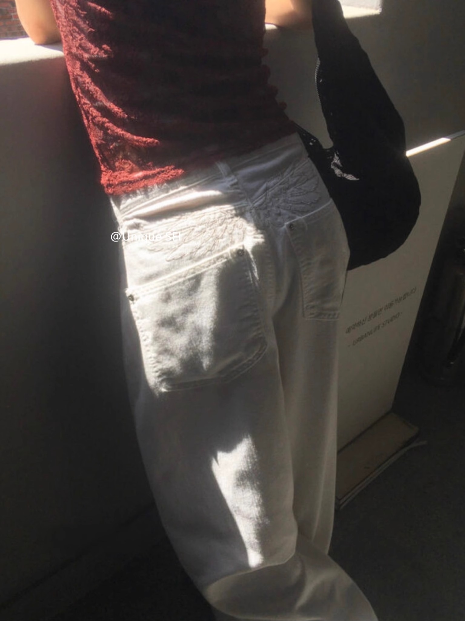 Y2K Dreamy Embroidered Wings Casual Slim-Fit White Denim Pants - Unique Street Style Versatile Bottoms Y2K Dreamy Embroidered Wings Casual Slim-Fit White Denim Pants - Unique Street Style Versatile Bottoms