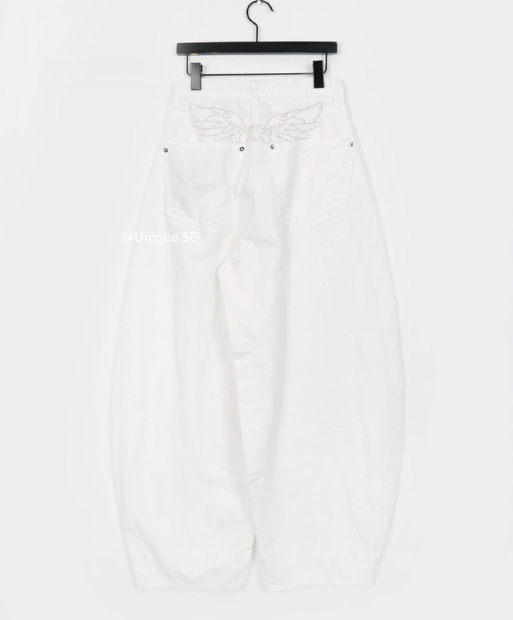 Y2K Dreamy Embroidered Wings Casual Slim-Fit White Denim Pants - Unique Street Style Versatile Bottoms