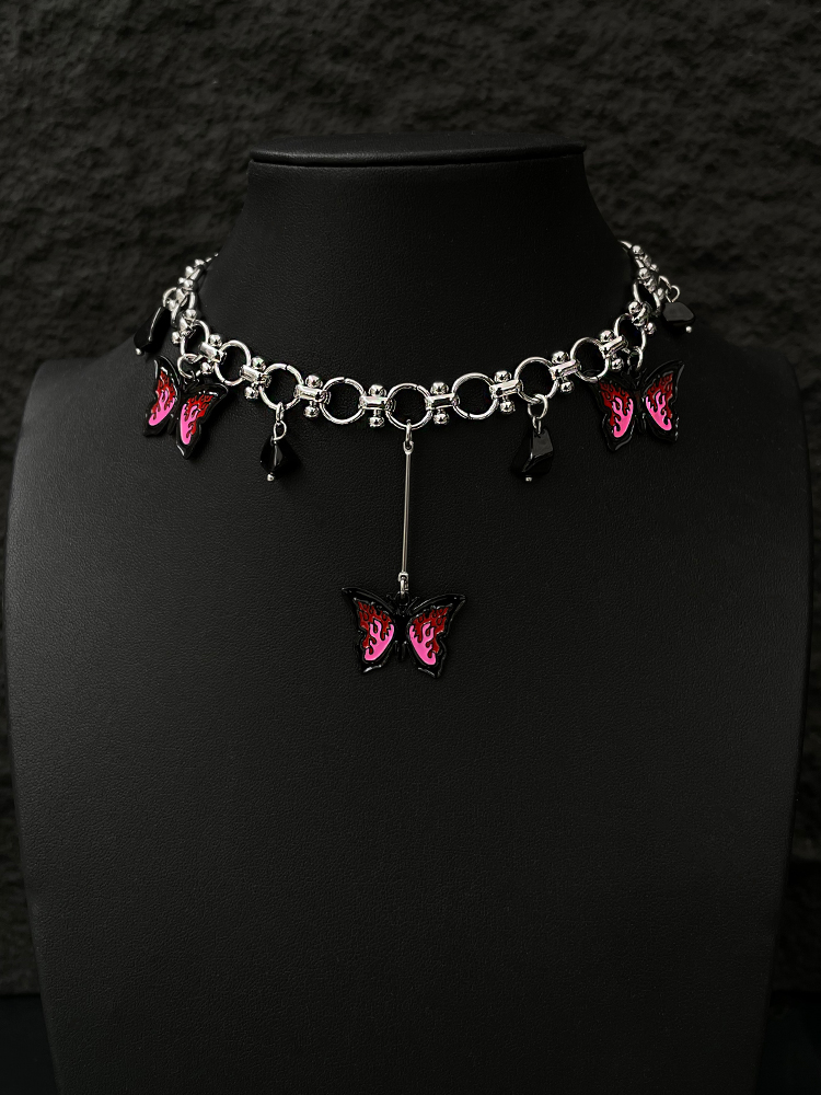 Y2K Dreamy Pink Butterfly Choker Necklace for Women - Sweet Cool Spicy Clavicle Chain Neck Accessory for Summer Fashion