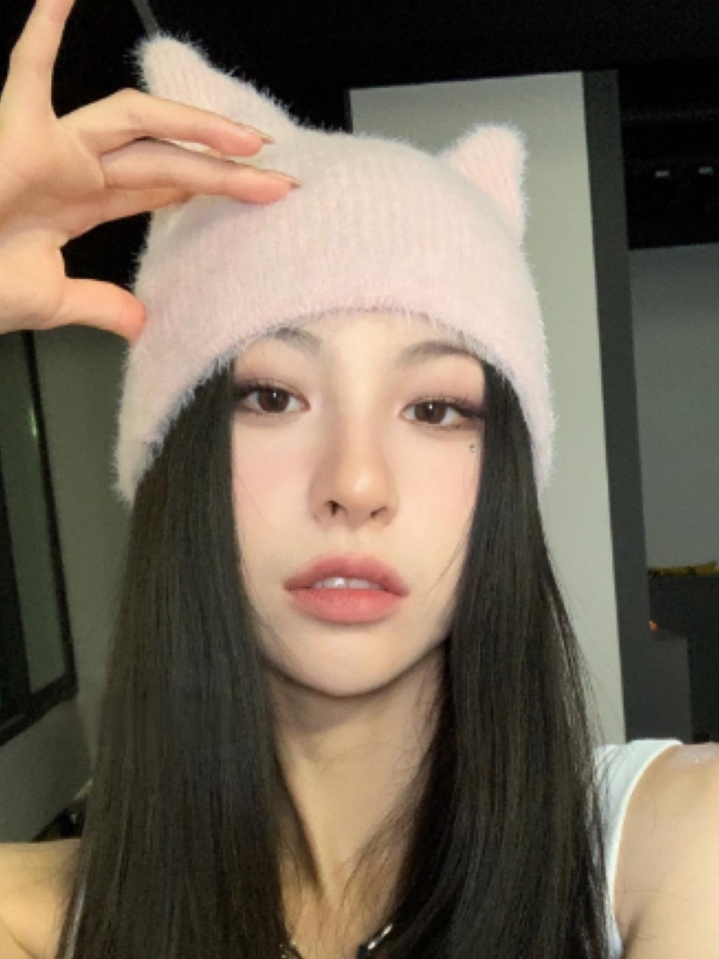 Y2K Fluffy Cat Ear Knitted Hat - Cute Playful Plush Korean Style Warm Accessory