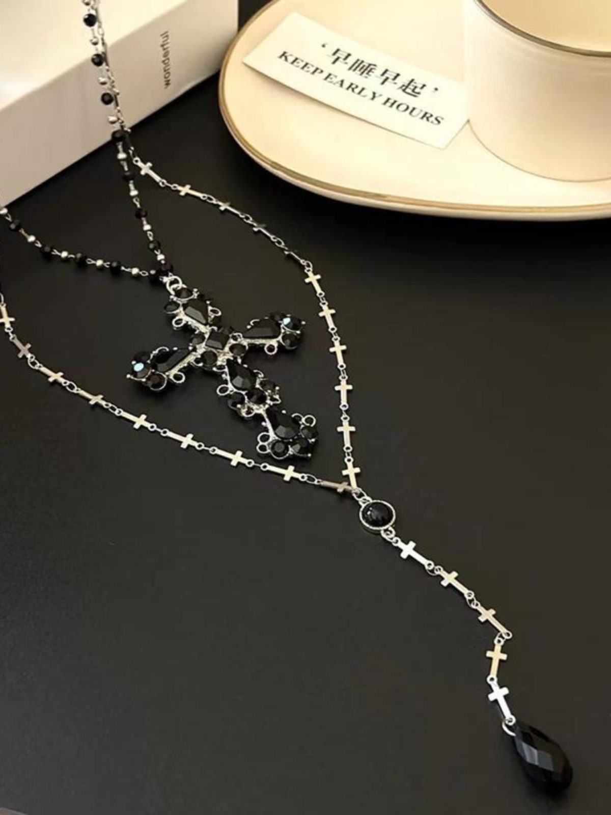 Y2K Gothic Punk Layered Clavicle Chain Necklace - Cross Choker Sweater Accessory Y2K Gothic Punk Layered Clavicle Chain Necklace - Cross Choker Sweater Accessory