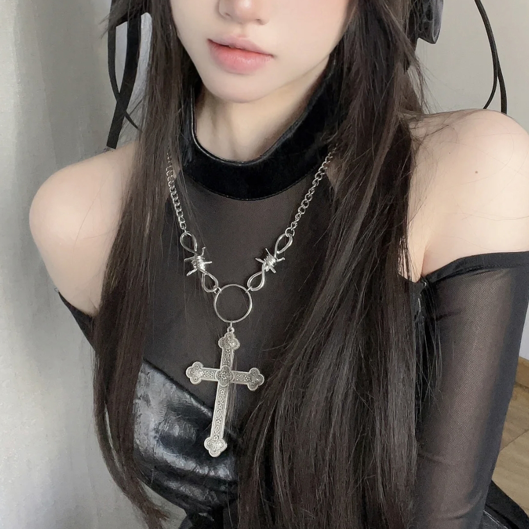 Y2K Pearl Cross Pendant Necklace for Women, Multi-Layer Metal Sweater Chain Accessory, Sweet and Cool Style Y2K Pearl Cross Pendant Necklace for Women, Multi-Layer Metal Sweater Chain Accessory, Sweet and Cool Style