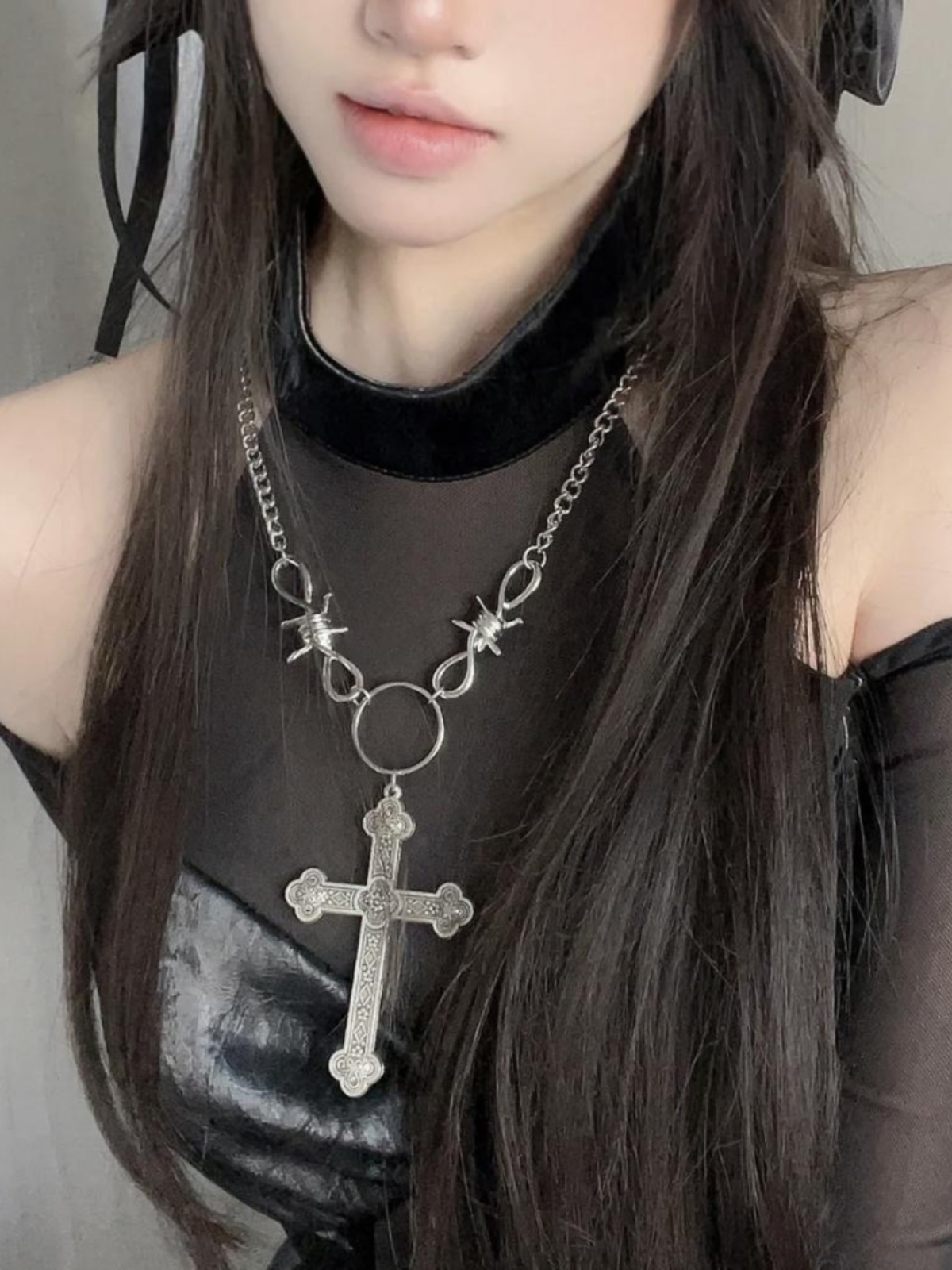 Y2K Pearl Cross Pendant Necklace for Women, Multi-Layer Metal Sweater Chain Accessory, Sweet and Cool Style Y2K Pearl Cross Pendant Necklace for Women, Multi-Layer Metal Sweater Chain Accessory, Sweet and Cool Style