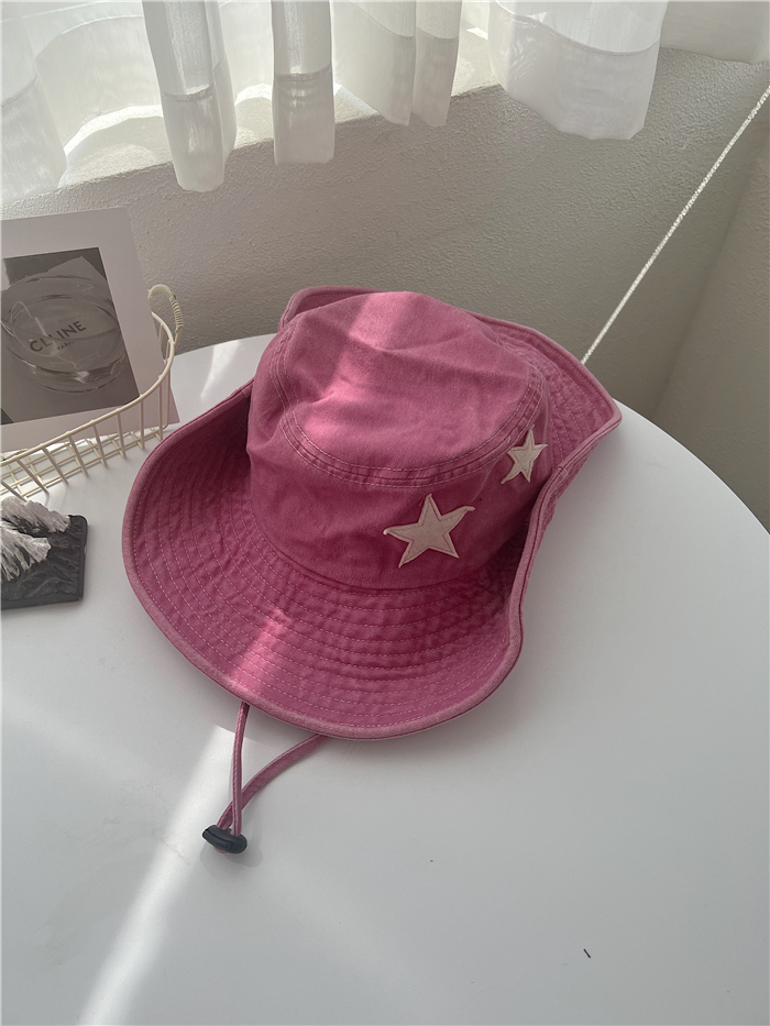 Y2K Pink Star Western Cowboy Hat | Wide Brim Summer Sunshade Fisherman Hat for Outdoor Camping Fashion