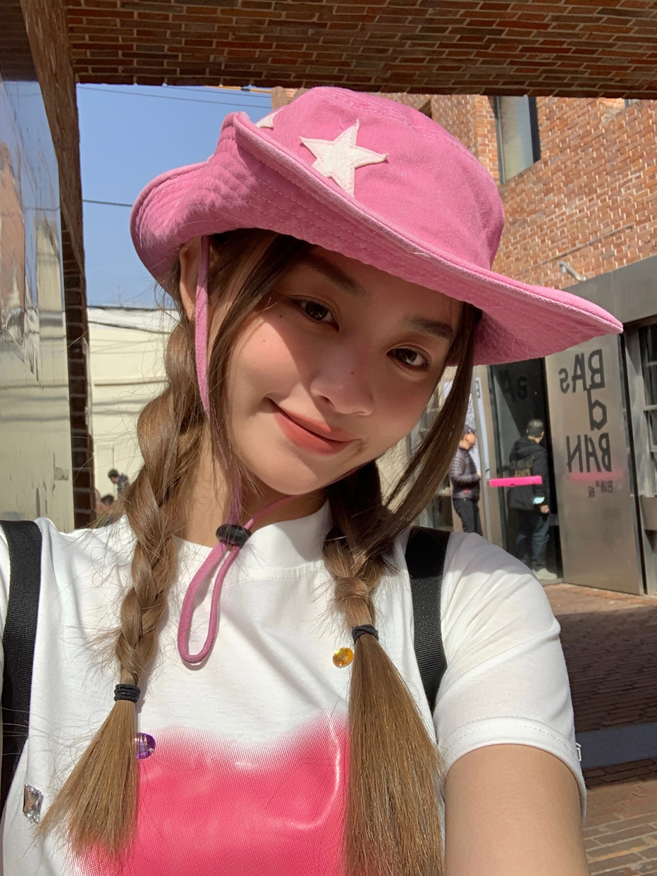 Y2K Pink Star Western Cowboy Hat | Wide Brim Summer Sunshade Fisherman Hat for Outdoor Camping Fashion