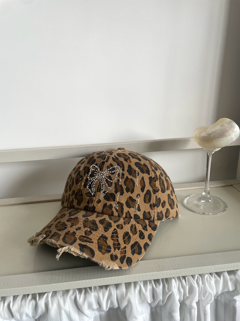 Y2K Retro Leopard Print Bow Flat-Brim Hat for Sun Protection - Versatile Casual Baseball Cap with Face-Enhancing Design