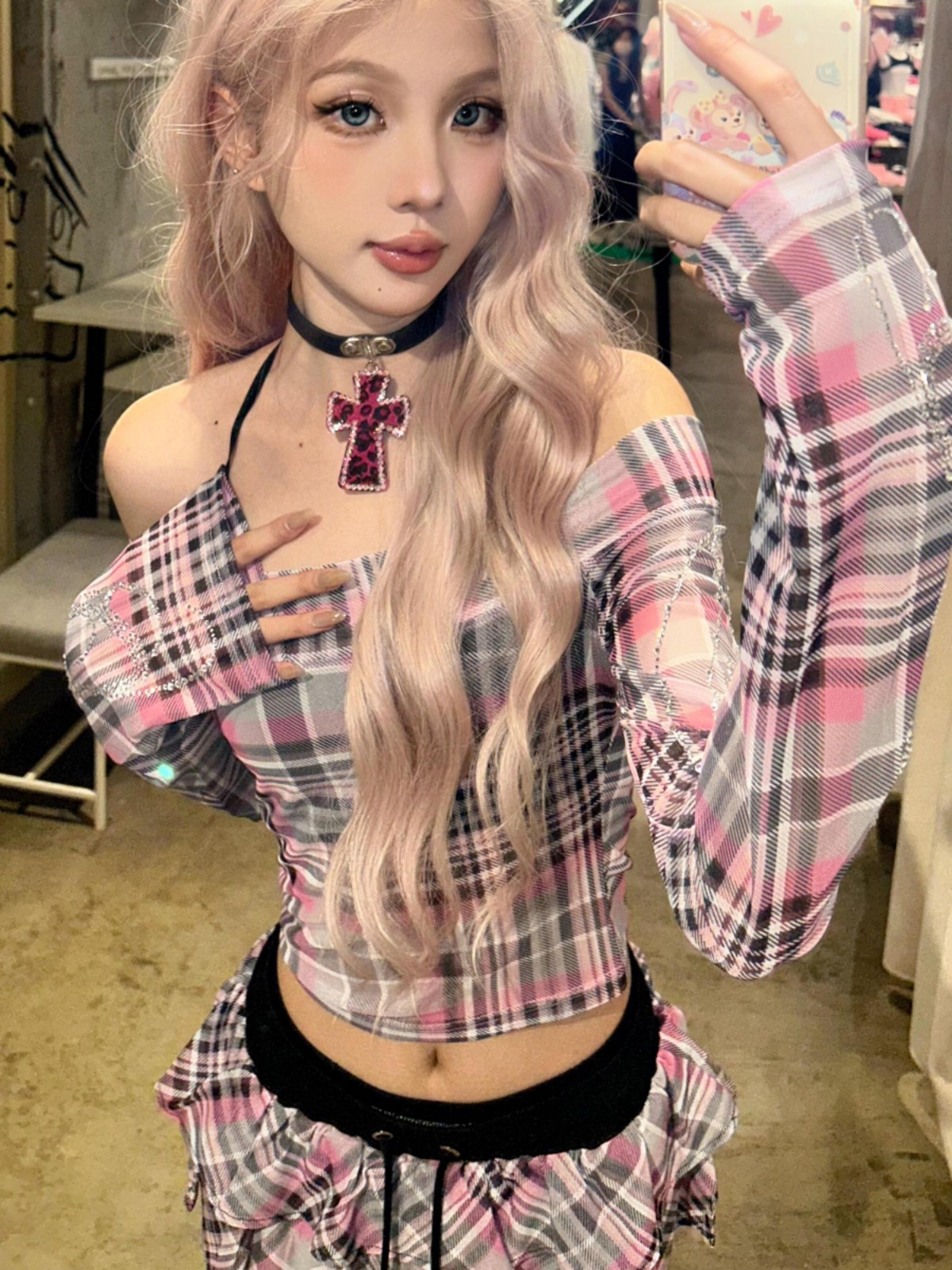 Y2K Retro Leopard Print Choker Necklace - Sweet Cross Neck Ring for Cool Spicy Girl Style Y2K Retro Leopard Print Choker Necklace - Sweet Cross Neck Ring for Cool Spicy Girl Style