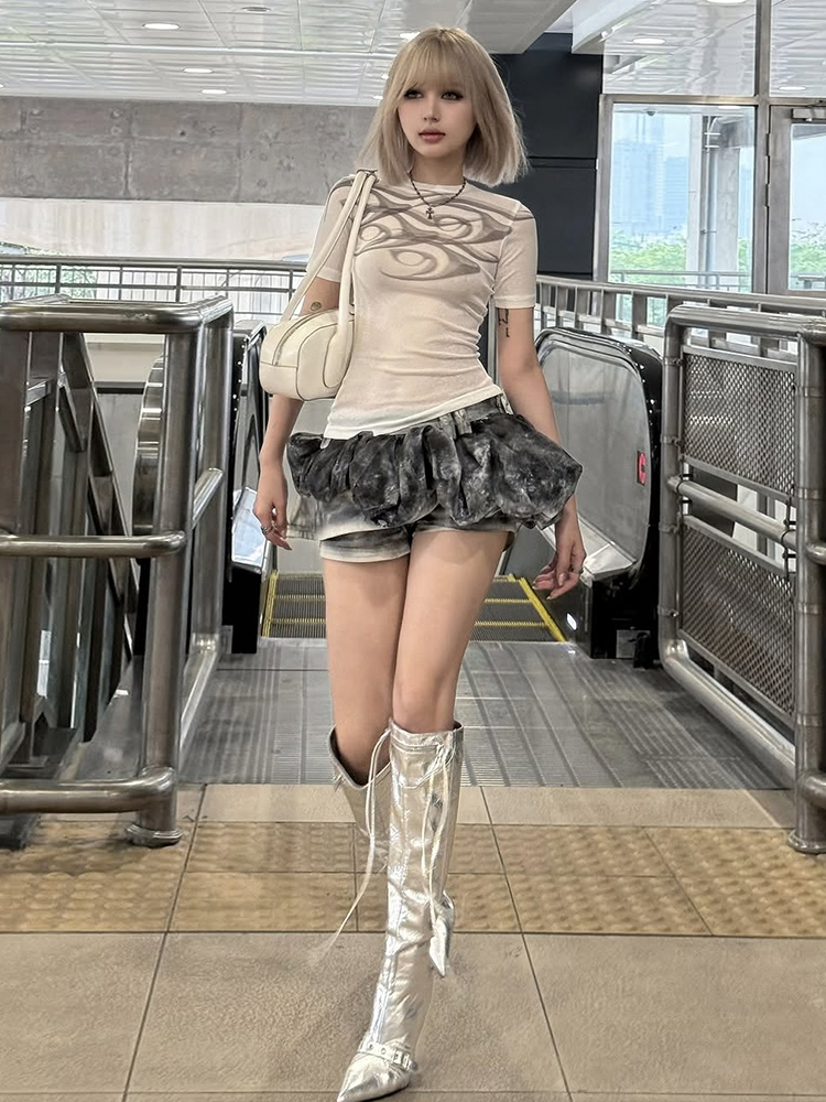 Y2K Retro Print Mesh Short Sleeve T-Shirt for Women, Slightly Sheer Slim Fit Cover-Up Top, Trendy 90s Inspired Fashion Y2K Retro Print Mesh Short Sleeve T-Shirt for Women, Slightly Sheer Slim Fit Cover-Up Top, Trendy 90s Inspired Fashion