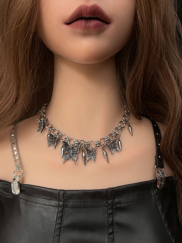 Y2K Transparent Small Butterfly Necklace for Women, Punk Style Clavicle Chain Accessory, Sweet Cool Niche Design Y2K Transparent Small Butterfly Necklace for Women, Punk Style Clavicle Chain Accessory, Sweet Cool Niche Design