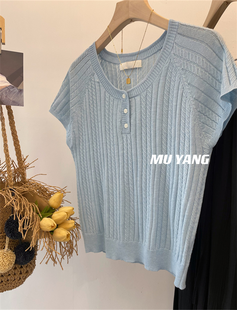 Yellow Twisted Short Sleeve Knitted Top for Women, Loose-Fitting Flying Sleeve Blouse, Stylish Chic Design Yellow Twisted Short Sleeve Knitted Top for Women, Loose-Fitting Flying Sleeve Blouse, Stylish Chic Design