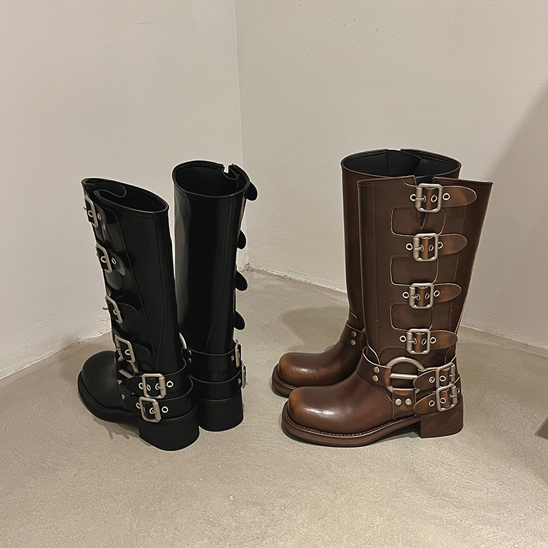 Yi Mengling Style Chunky Heel Western Cowboy Boots for Women - Genuine Leather Long Tube Brown Riding Boots Yi Mengling Style Chunky Heel Western Cowboy Boots for Women - Genuine Leather Long Tube Brown Riding Boots