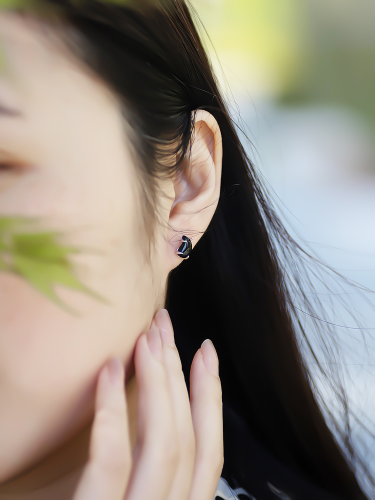 Yin Yang Water Drop Shape Black Agate Cat Eye Stone Earrings in S925 Silver - Vintage Unisex Design Yin Yang Water Drop Shape Black Agate Cat Eye Stone Earrings in S925 Silver - Vintage Unisex Design